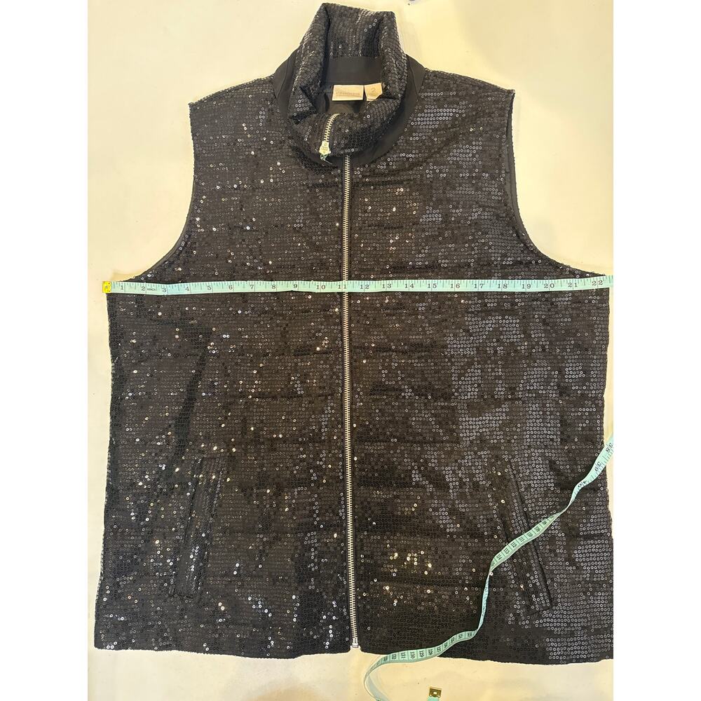 Chico’s Collection Black Sequin Zip Vest EUC Sz US L/12 or Chico’s 2 Polyester - Picture 7 of 10